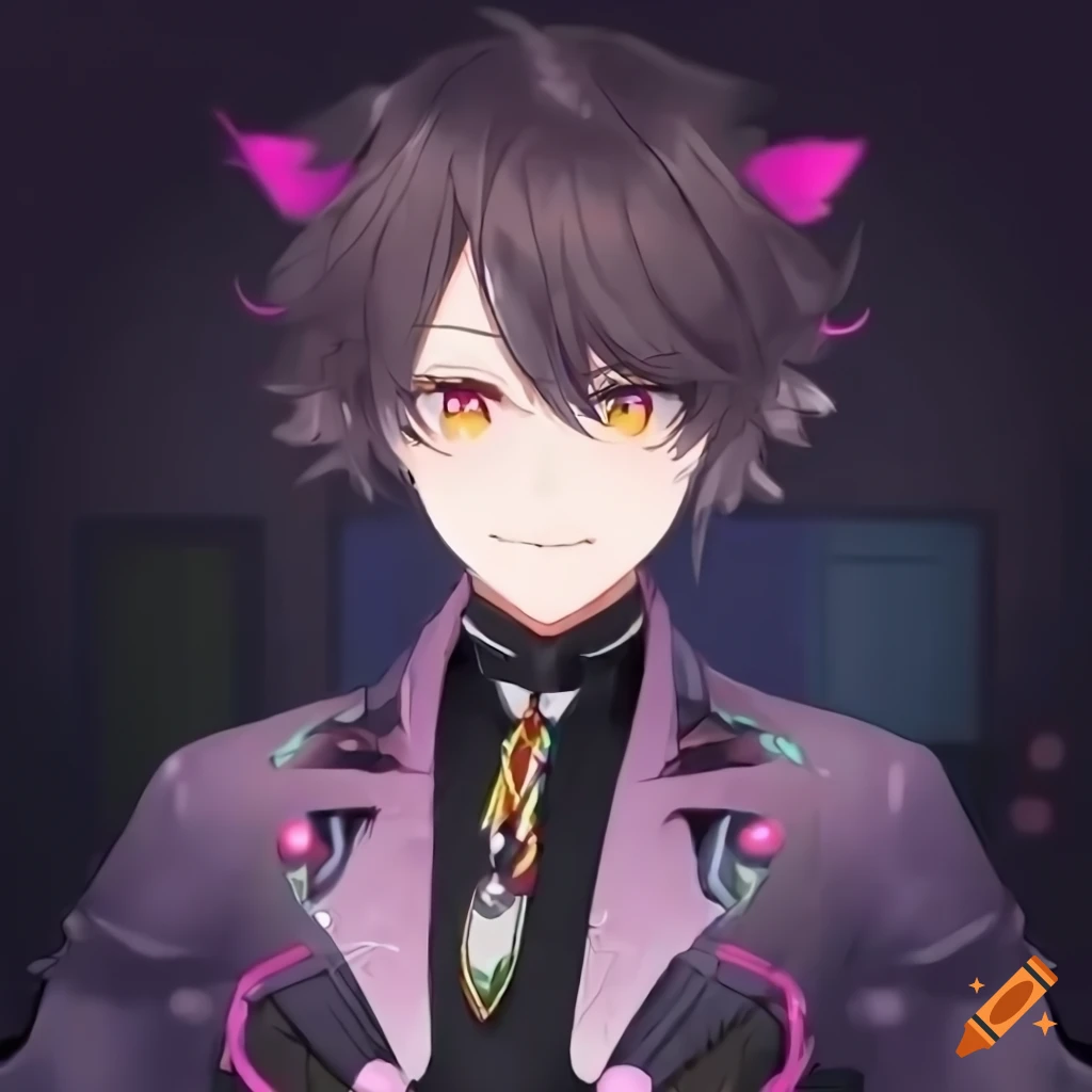 fluffy-haired male vtuber with a hacker theme