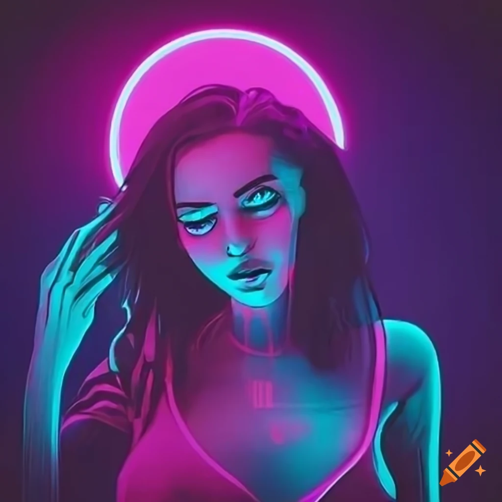 Neon lights in a night atmosphere with girls on Craiyon