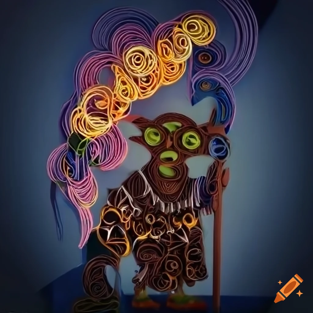 Quilling paper art of a mountain goblin shaman