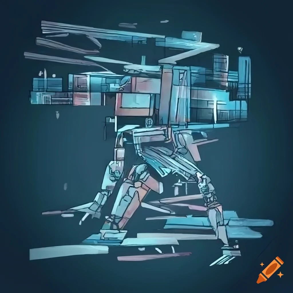 Futuristic robot creating abstract art on Craiyon