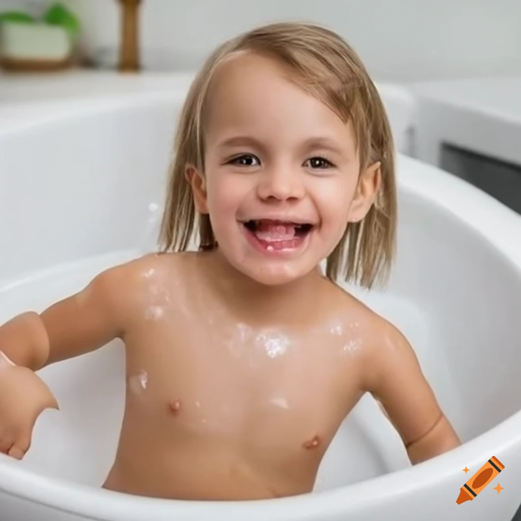 happy Brazilian toddler girl enjoying bath time
