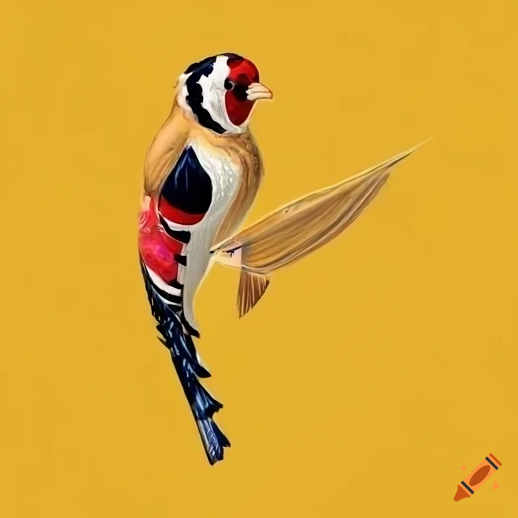 Detailed illustration of a european goldfinch bird taking off on Craiyon