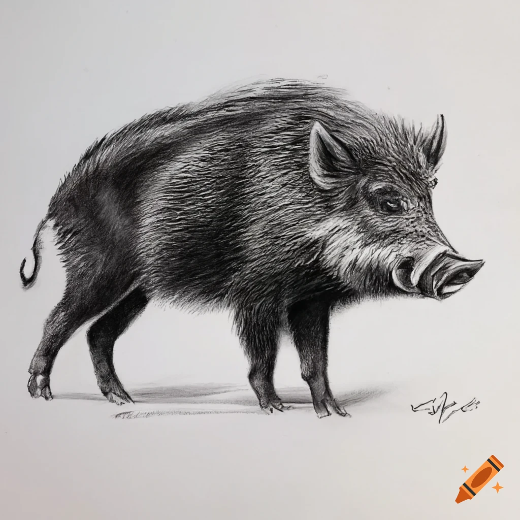 realistic pencil drawing of a wild boar