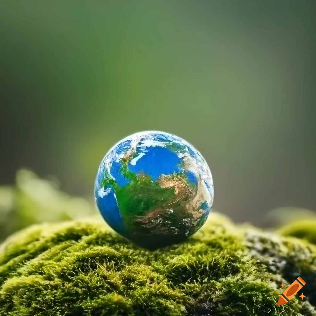 close-up of Earth surrounded by moss