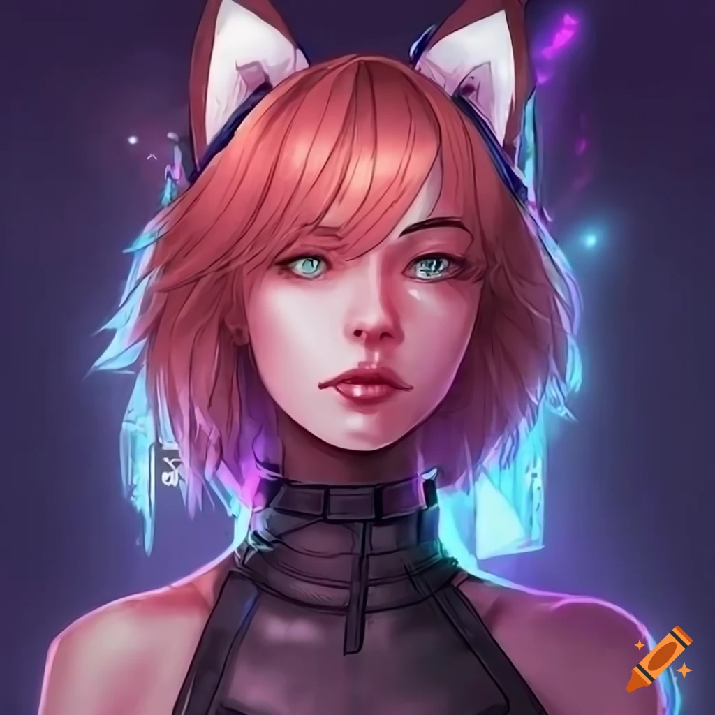 Cyberpunk netrunner girl with fox ears on Craiyon
