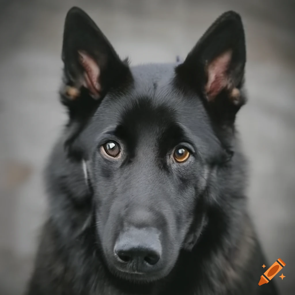 Close-up of a black german shepherd's eyes on Craiyon