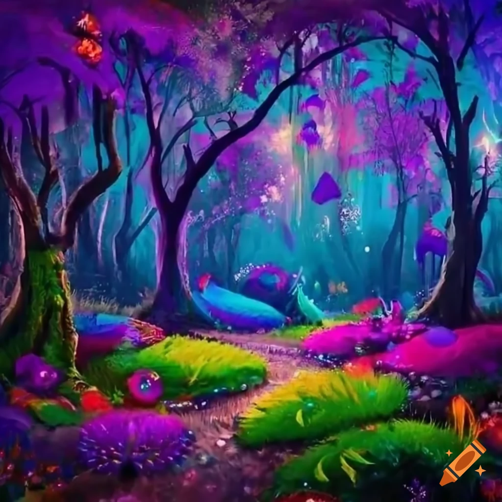 vibrant and whimsical enchanted forest