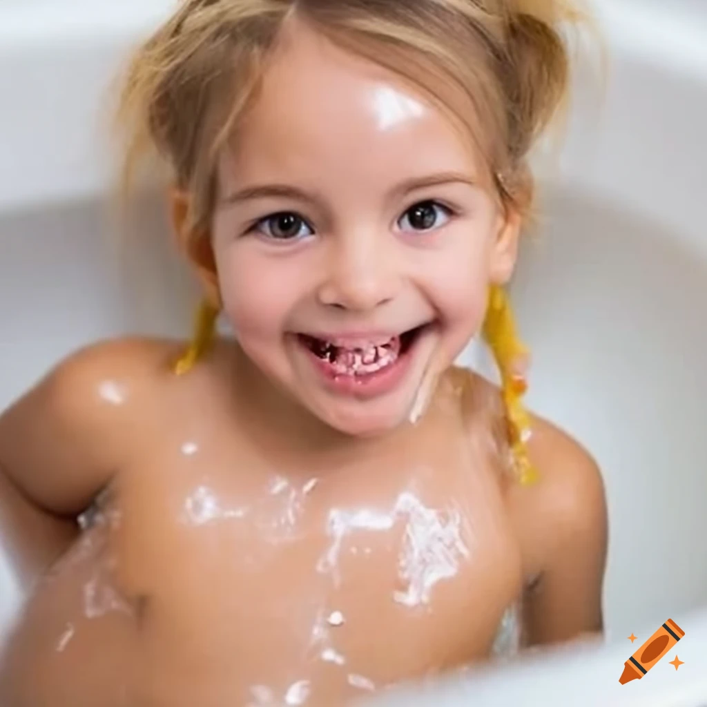 blonde toddler girl enjoying bath time and eating a popsicle