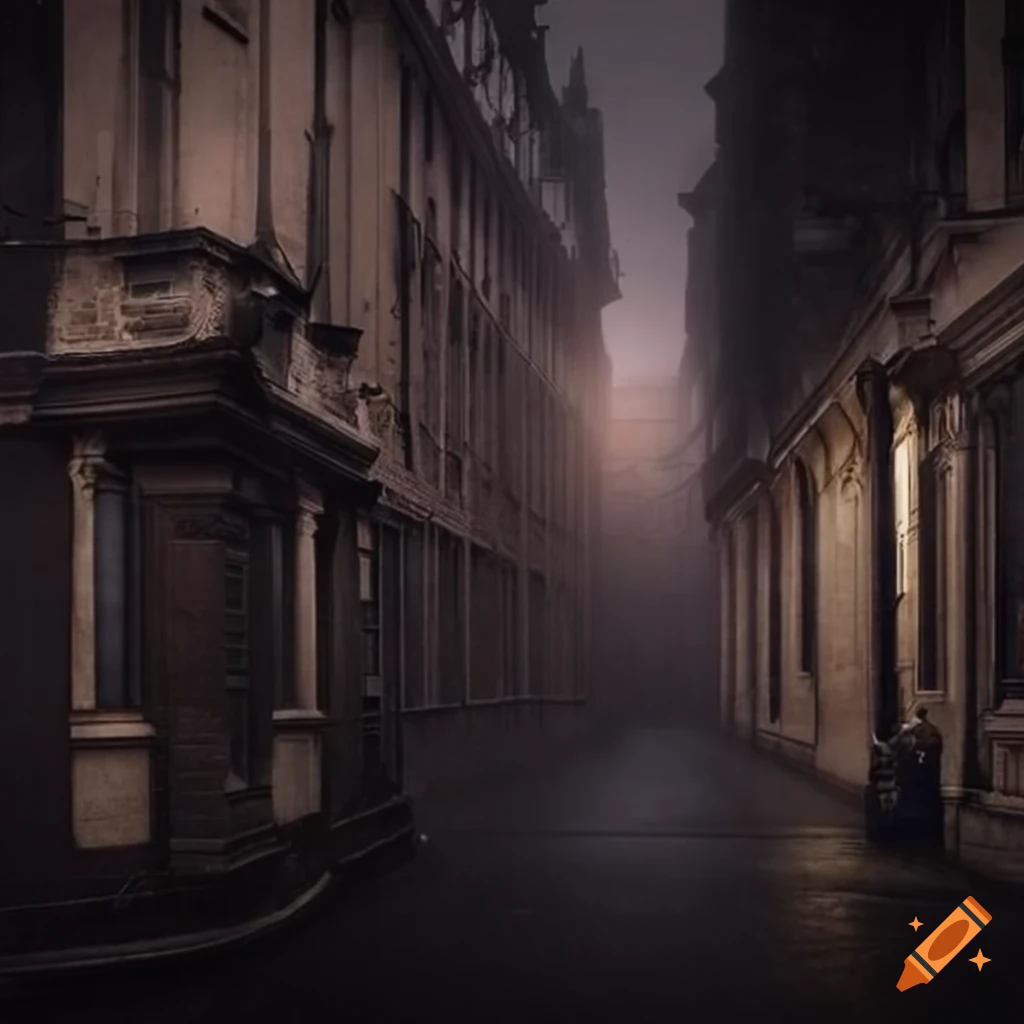 Image of dark foggy steampunk streets in victorian london on Craiyon