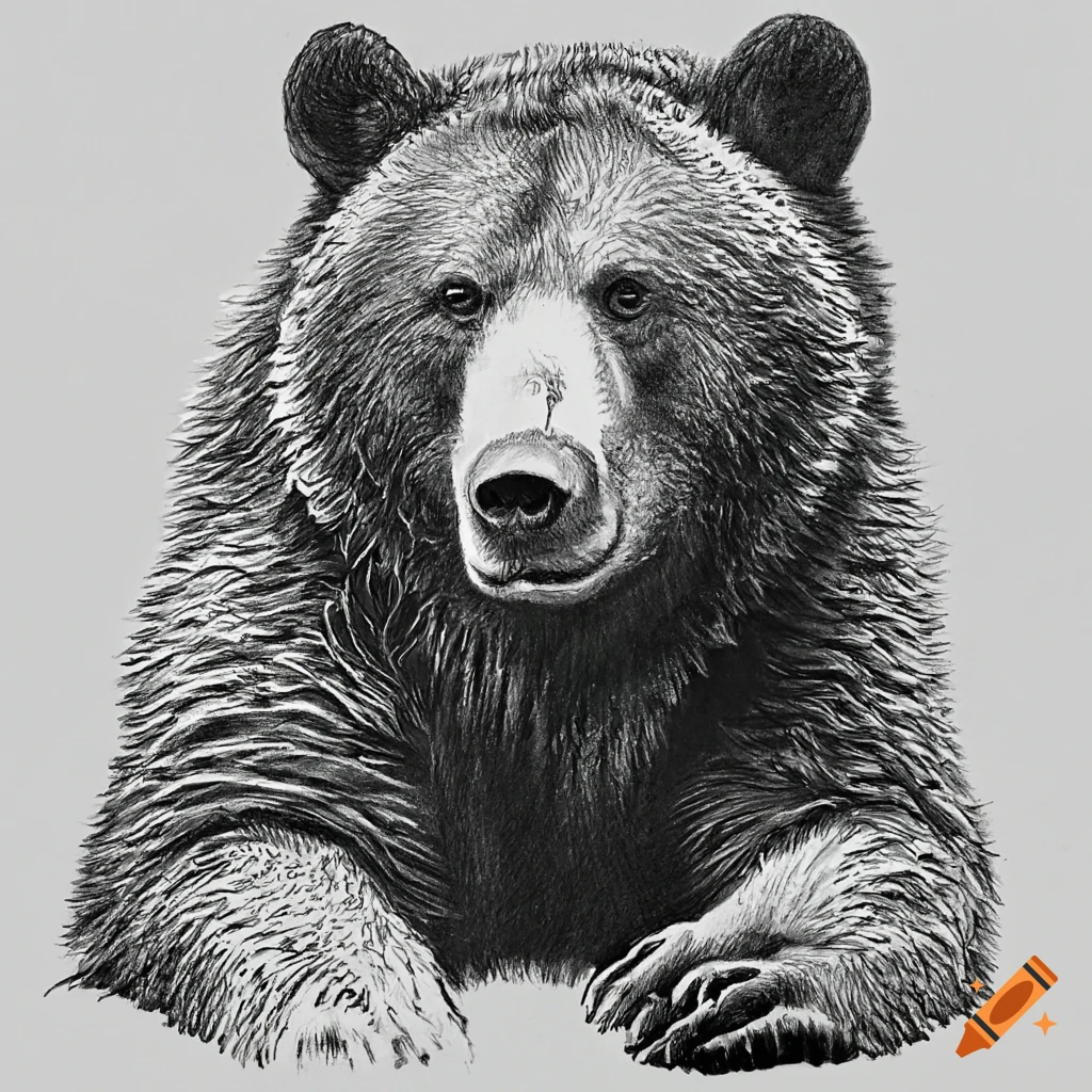 Realistic black and white drawing of a bear on Craiyon