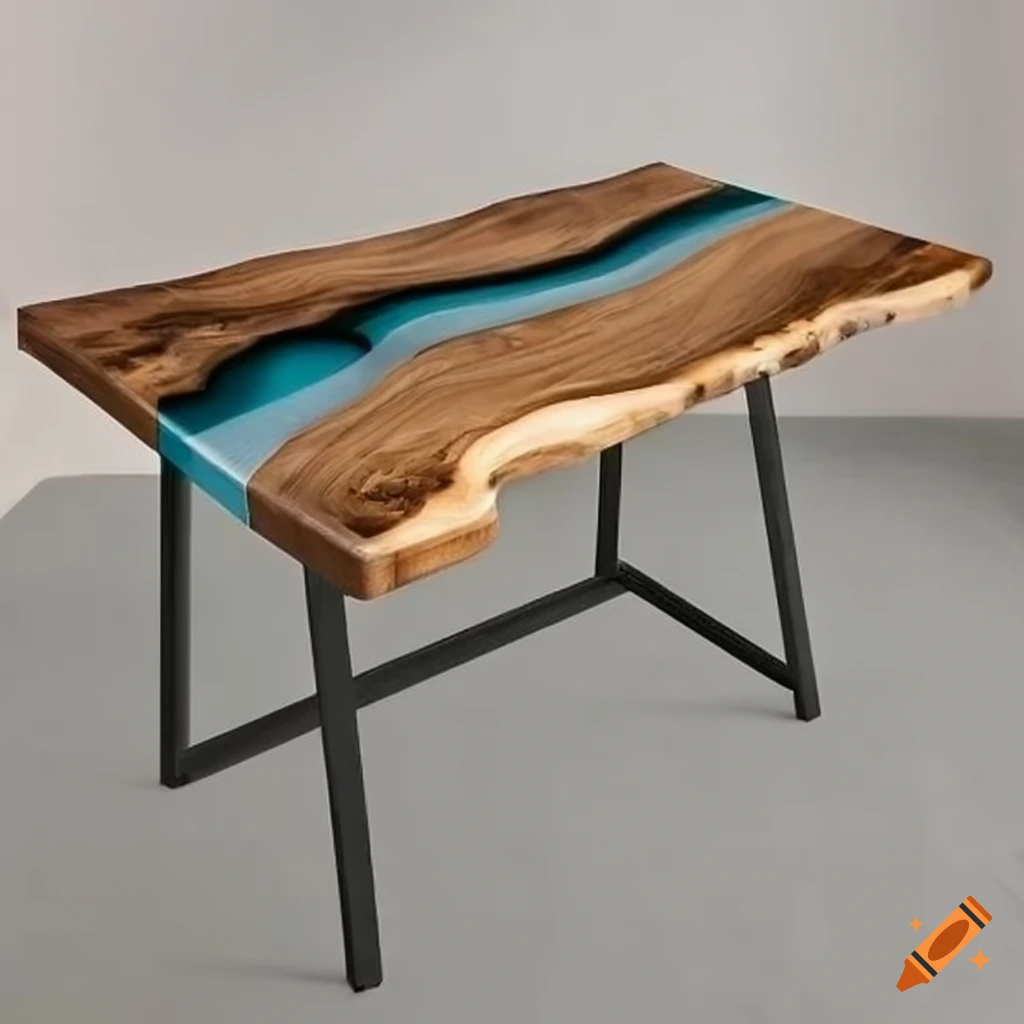 Epoxy river table made of wood on Craiyon