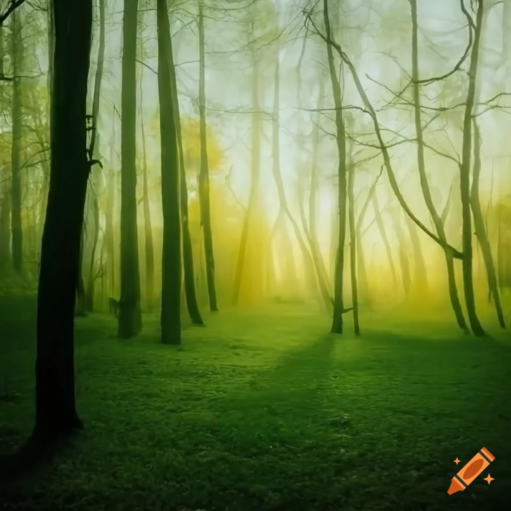 ethereal sunset over autumn woods