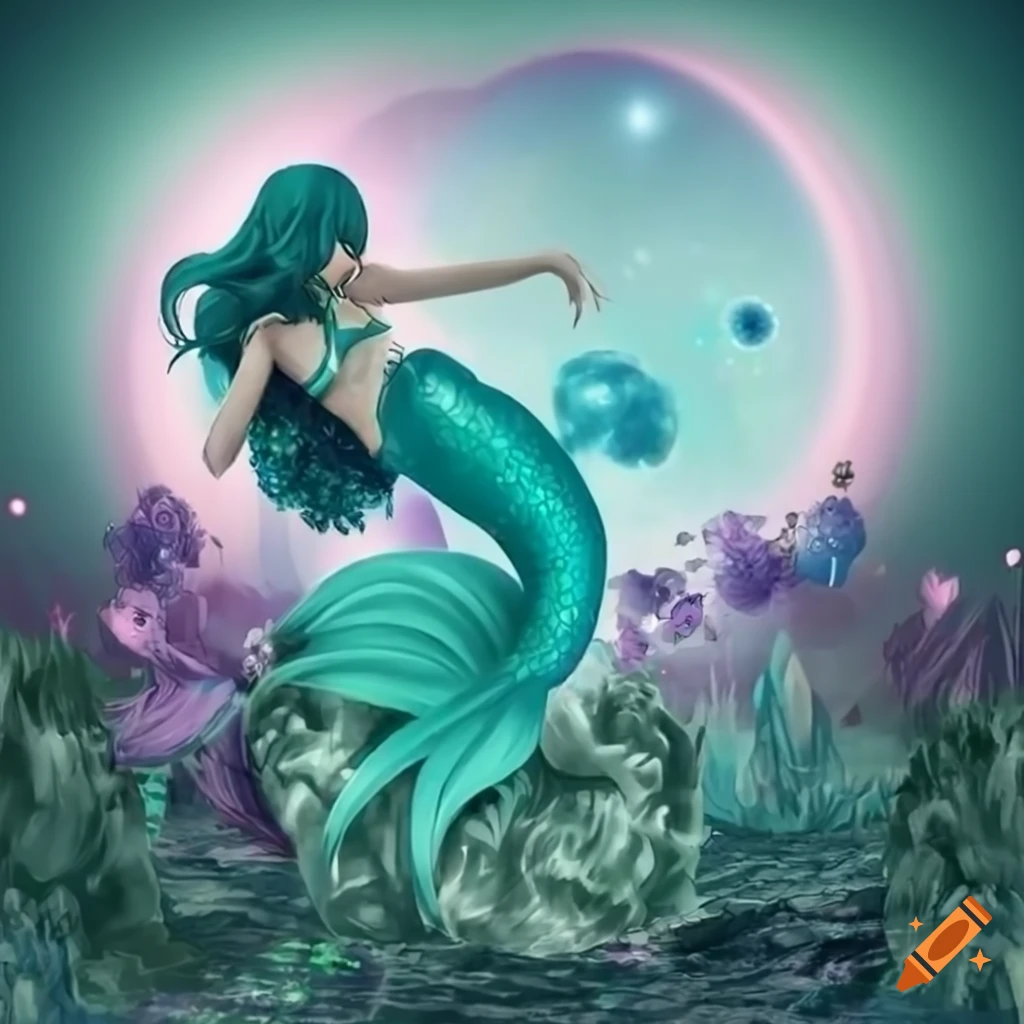 a young cute mermaid princess girl, anime style, generative ai technology  Stock Illustration | Adobe Stock