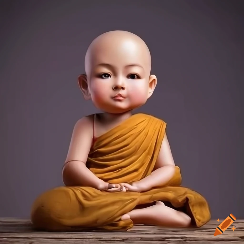 portrait of a cute monk boy in a temple