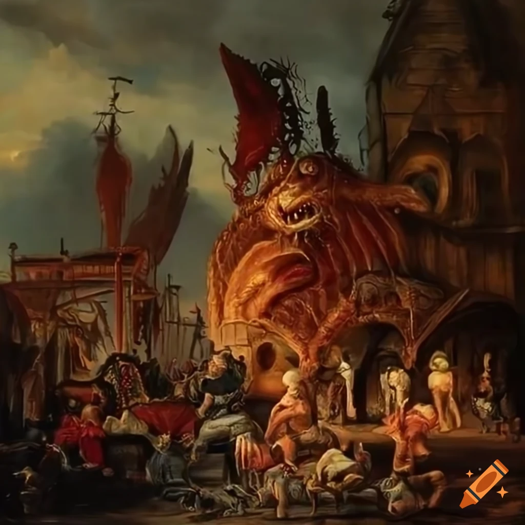 vintage painting of a fairground monster
