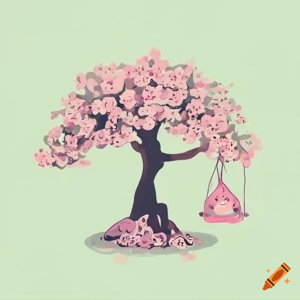 logo of a baby brand featuring a cherry blossom tree with a baby swing