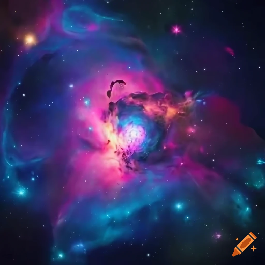 Colorful cosmic nebula in the shape of a lily flower on Craiyon