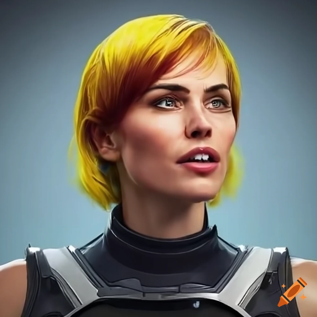 character design of a futuristic woman on a space station
