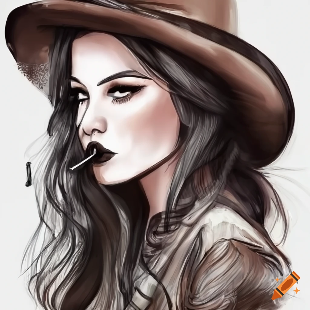 cowgirl with black hair smoking
