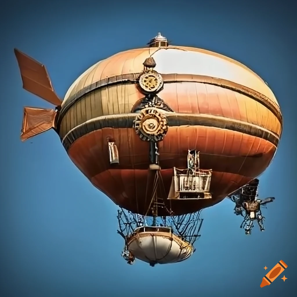 steampunk airship with a large balloon