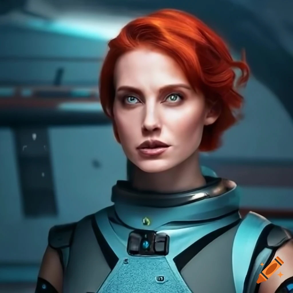 futuristic depiction of a strong woman on a space station