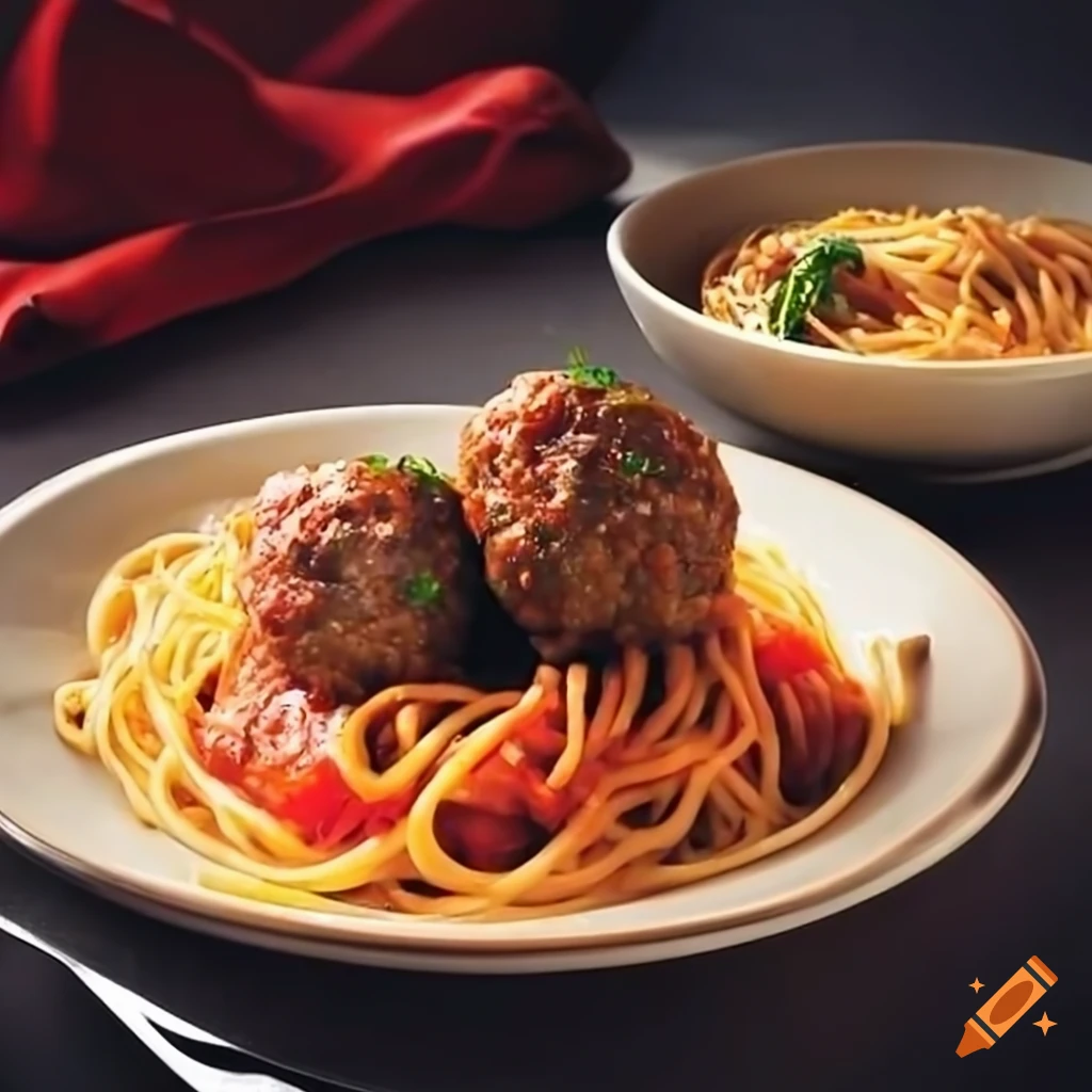 Plate of gourmet spaghetti and meatballs on Craiyon
