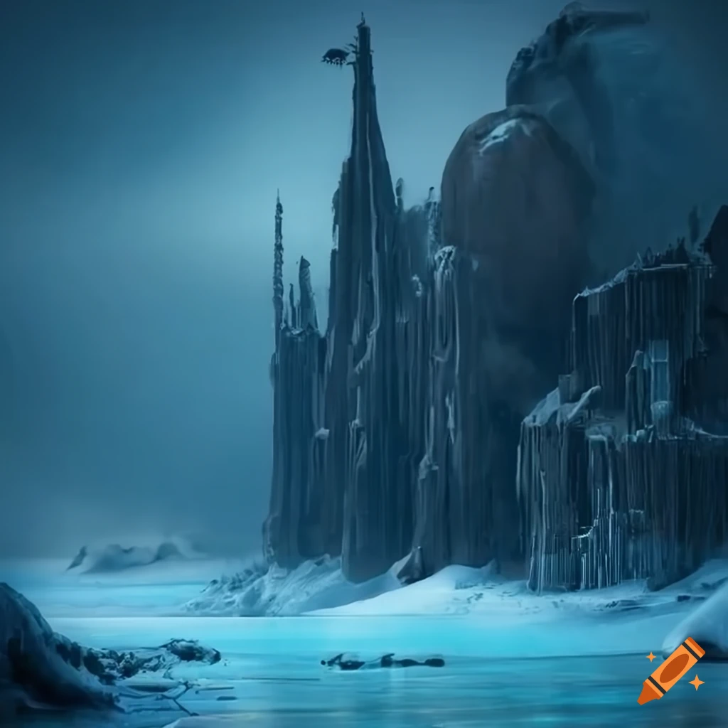 Deserted alien factories on a frozen on Craiyon