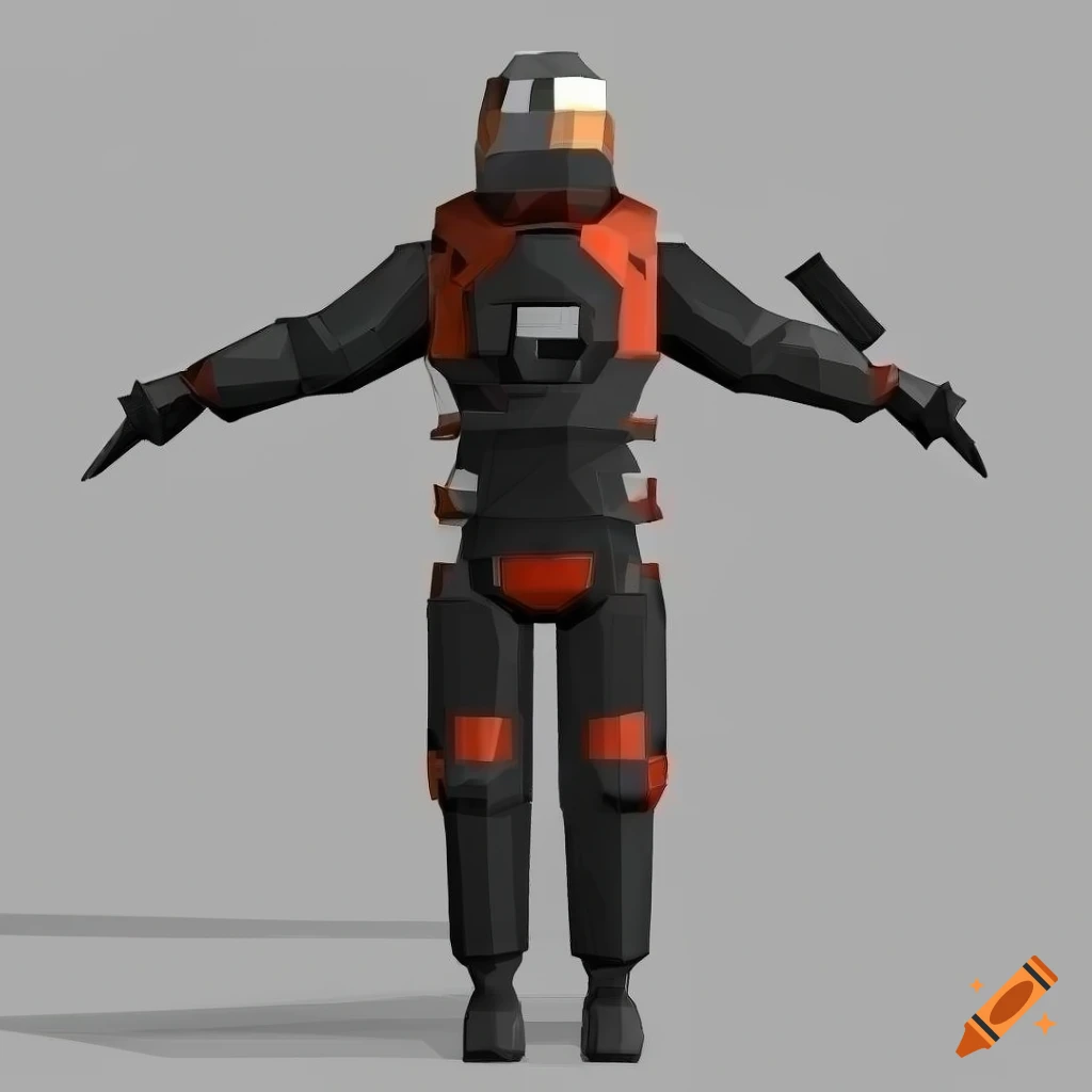 low poly game character in high tech suit with a futuristic gun