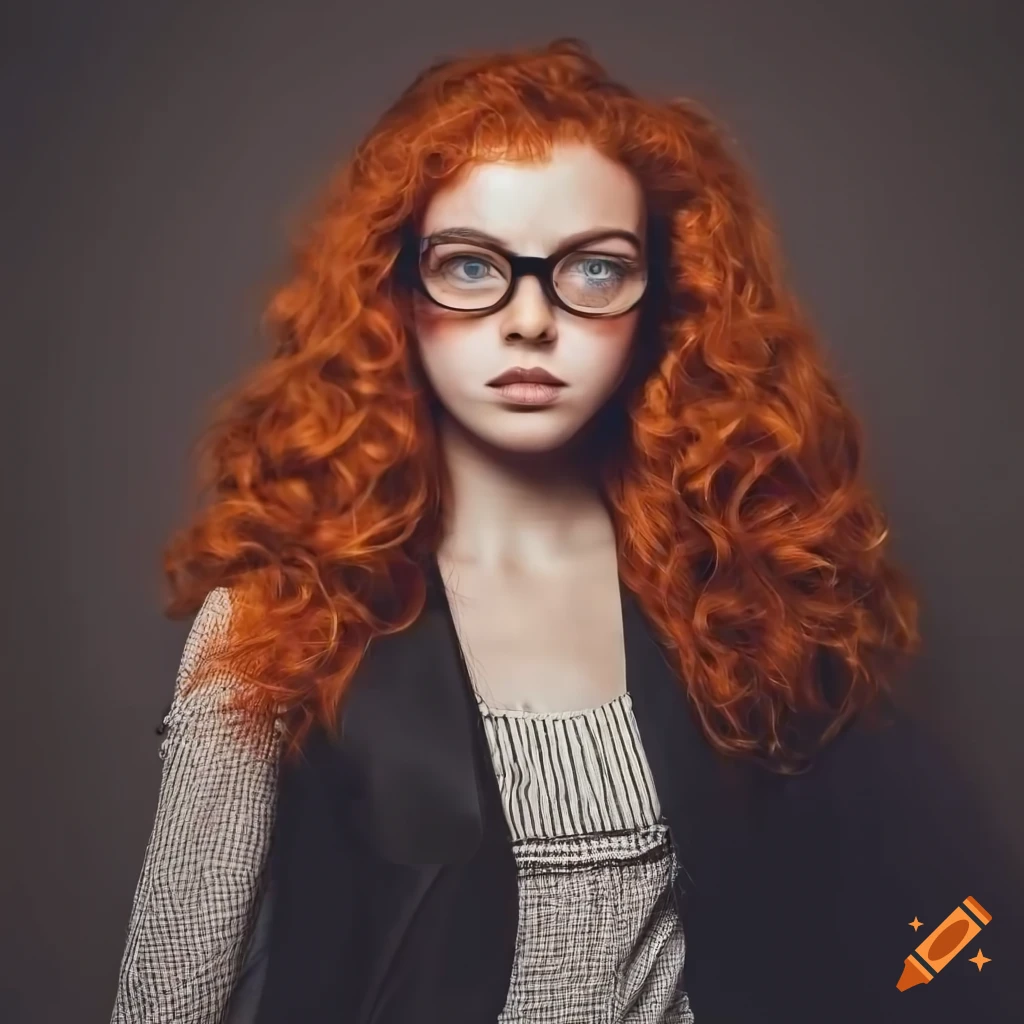 portrait of a beautiful girl with fiery red hair and blue eyes