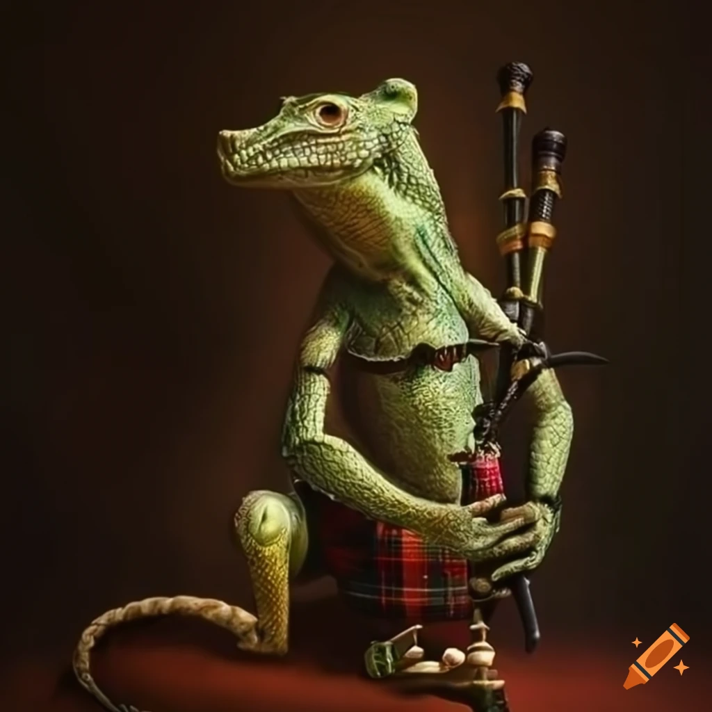 image of a humanoid lizard playing a bagpipe