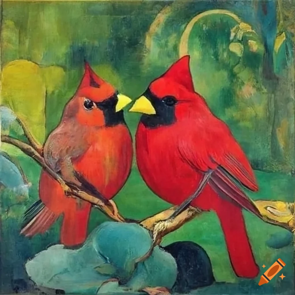 Renaissance painting of two red birds by paul gauguin on Craiyon