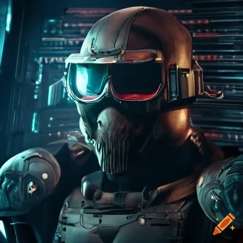 photo of a man in futuristic armor aboard a starship