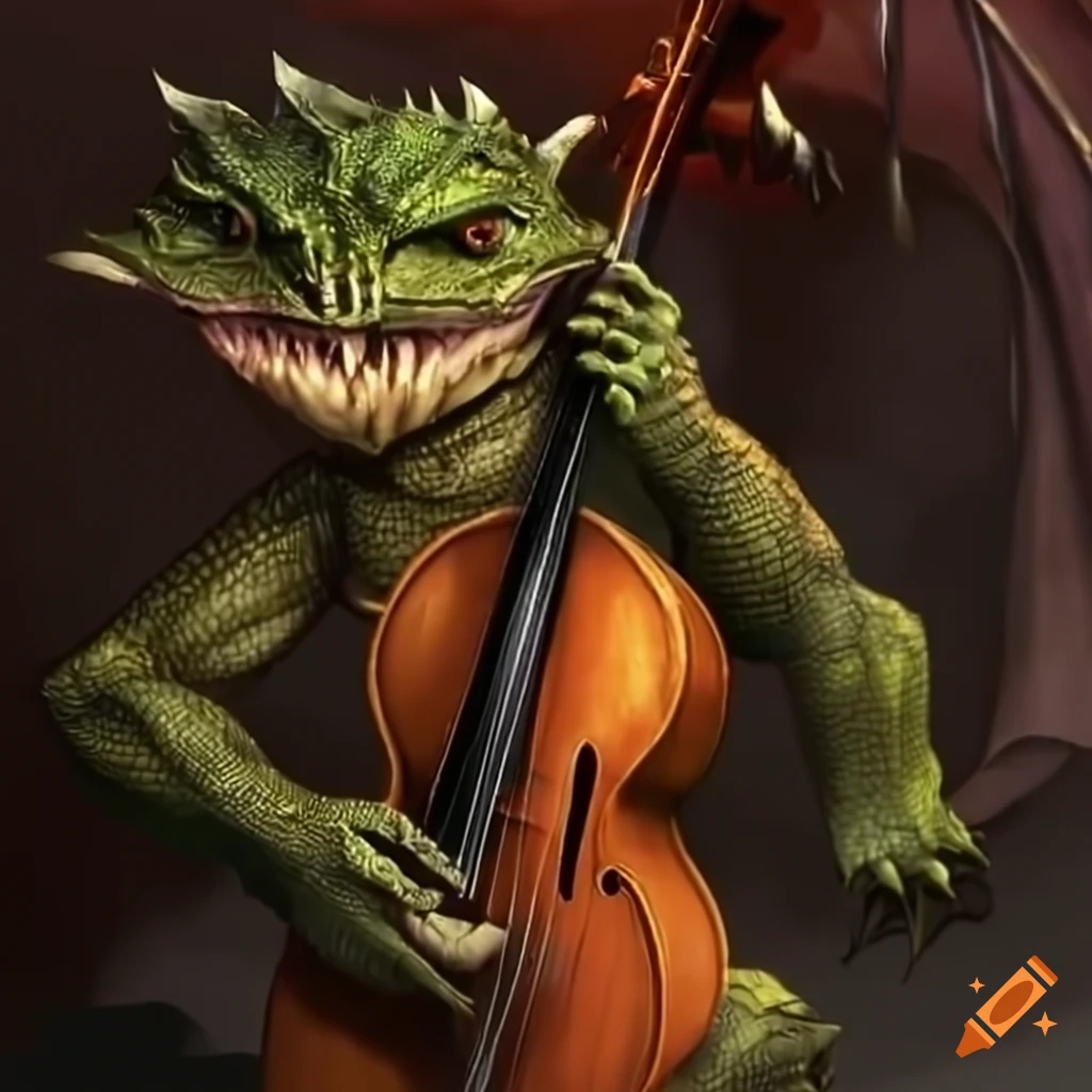 dragonborn lizard playing the cello