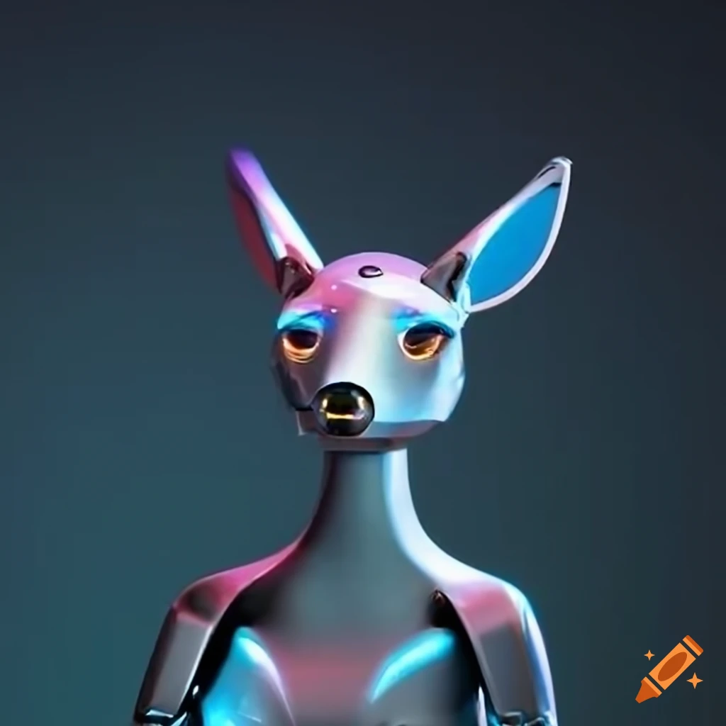 Futuristic artwork of robot kangaroo with two women on Craiyon