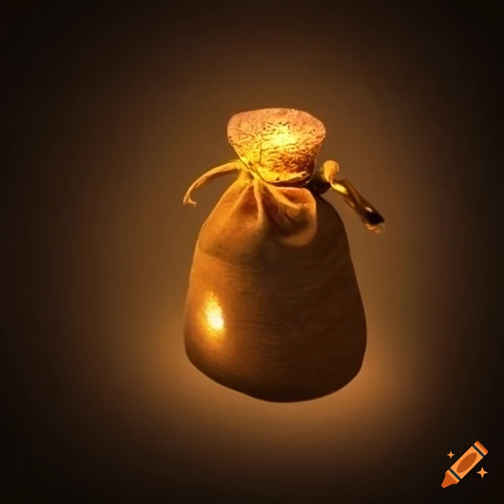 glowing medieval pouch of pebbles