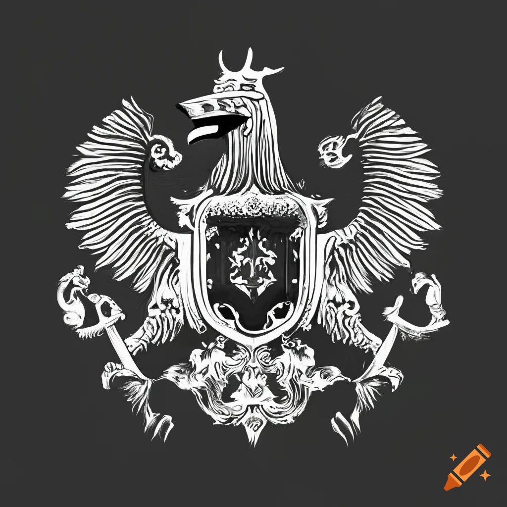 Minimal black and white family crest with russian and italian symbols