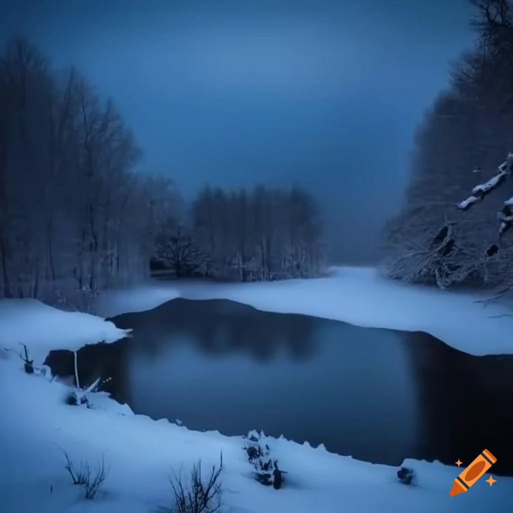 scenic winter night with a frozen lake
