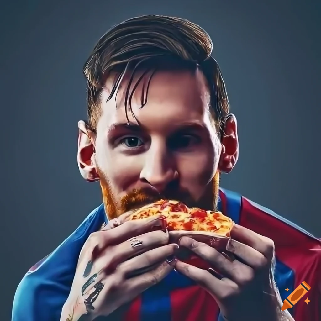 Photograph of lionel messi enjoying a pizza on Craiyon