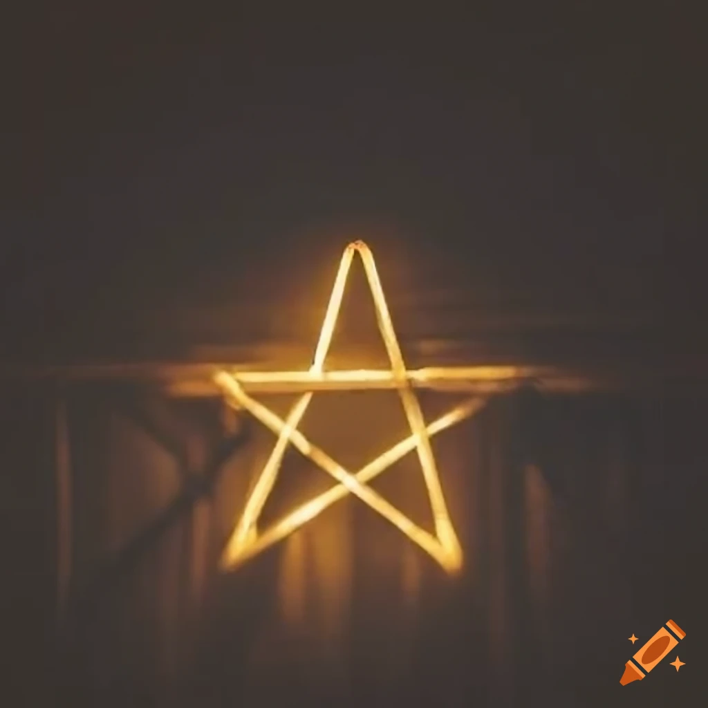 Dark art of a pentagram and candles in a shed on Craiyon
