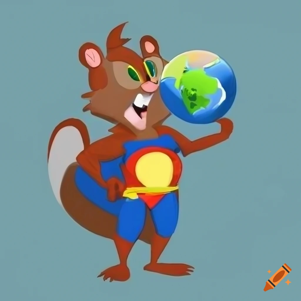 Cartoon of a superhero squirrel saving the world on Craiyon