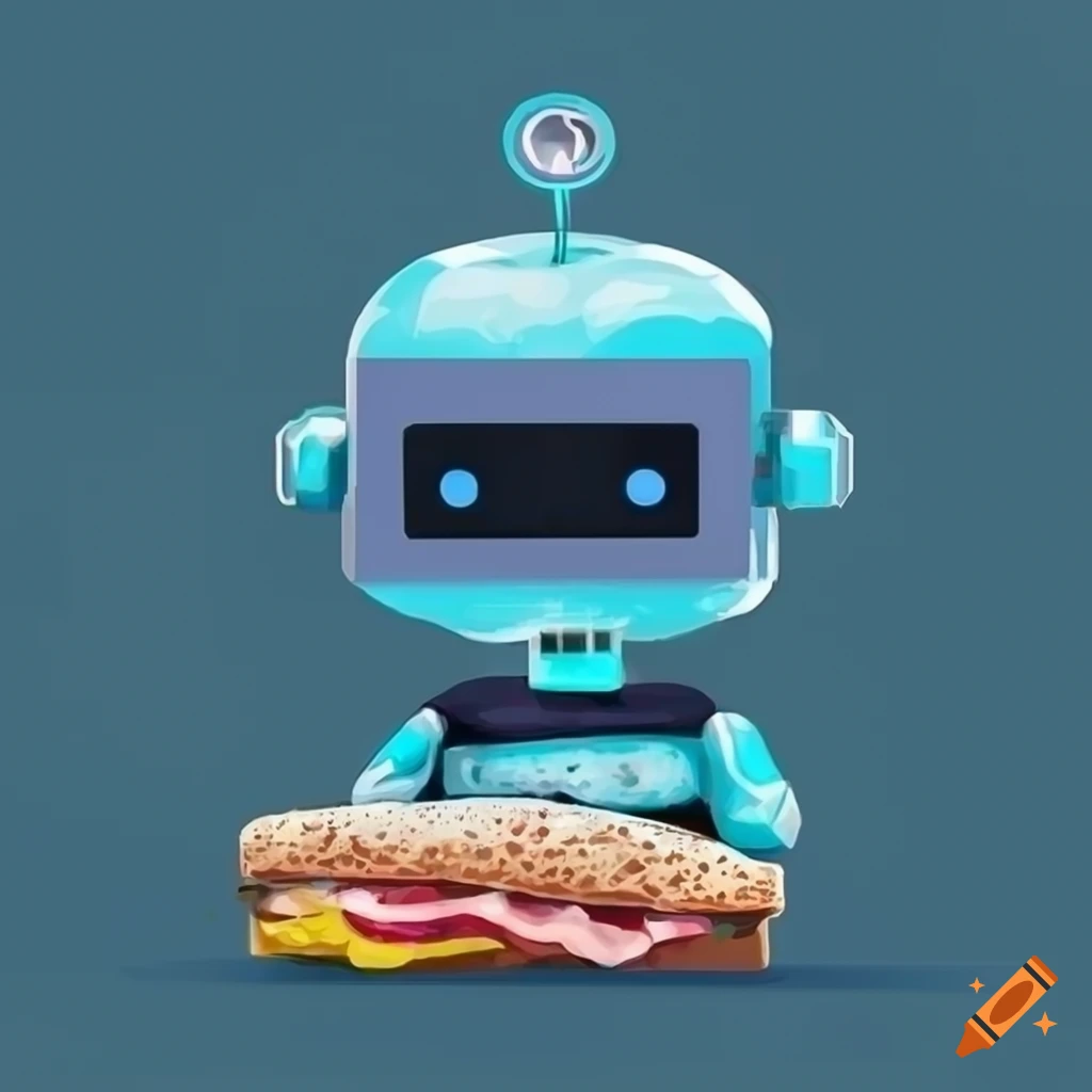 digital art of a blue and gray robot printed on a sandwich