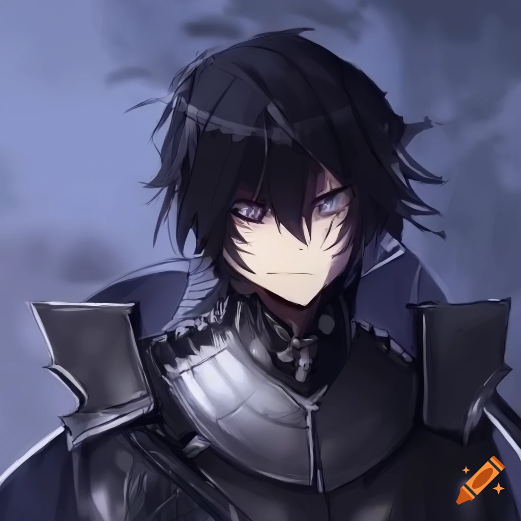 anime-style character in armor with black hair and eyes