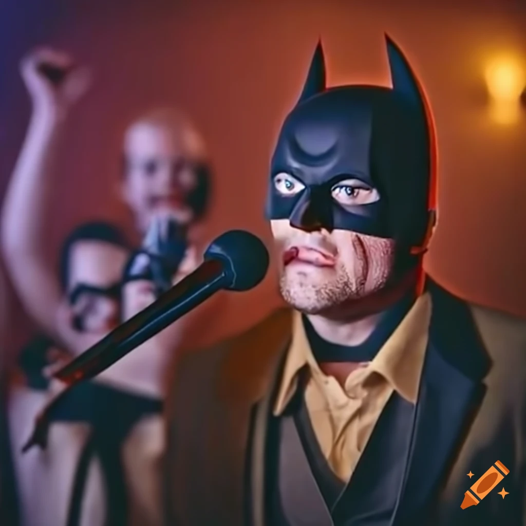 Batman enjoying karaoke night with friends