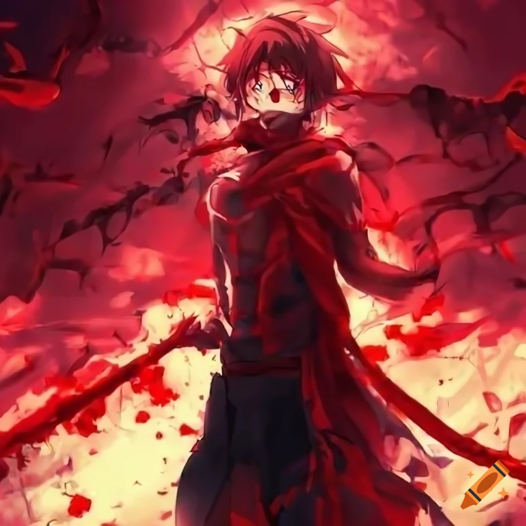 anime style hero covered in blood