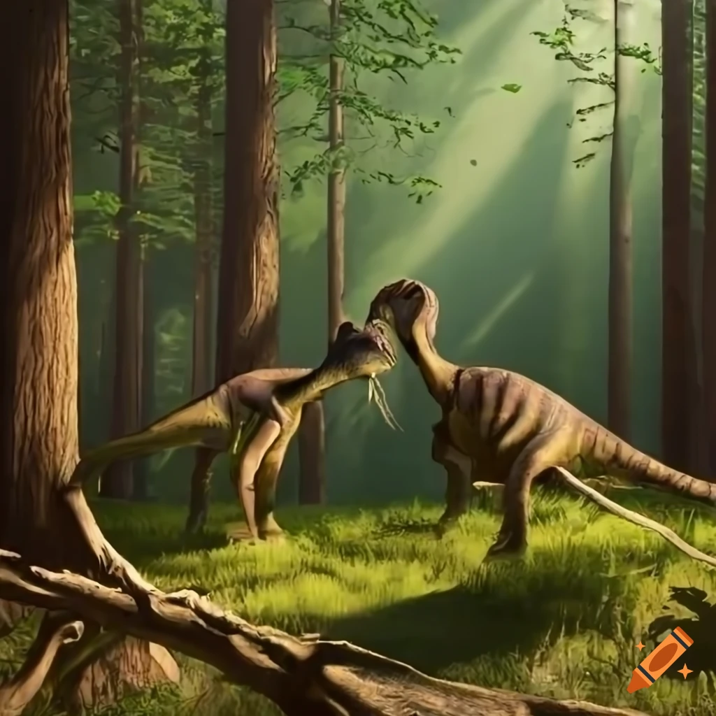 Hadrosaurus dinosaurs in a forest clearing