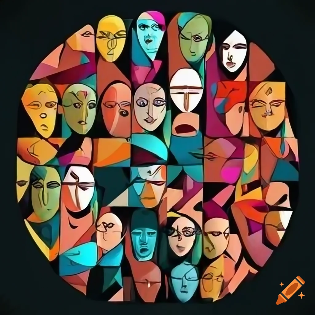 geometric art featuring diverse faces