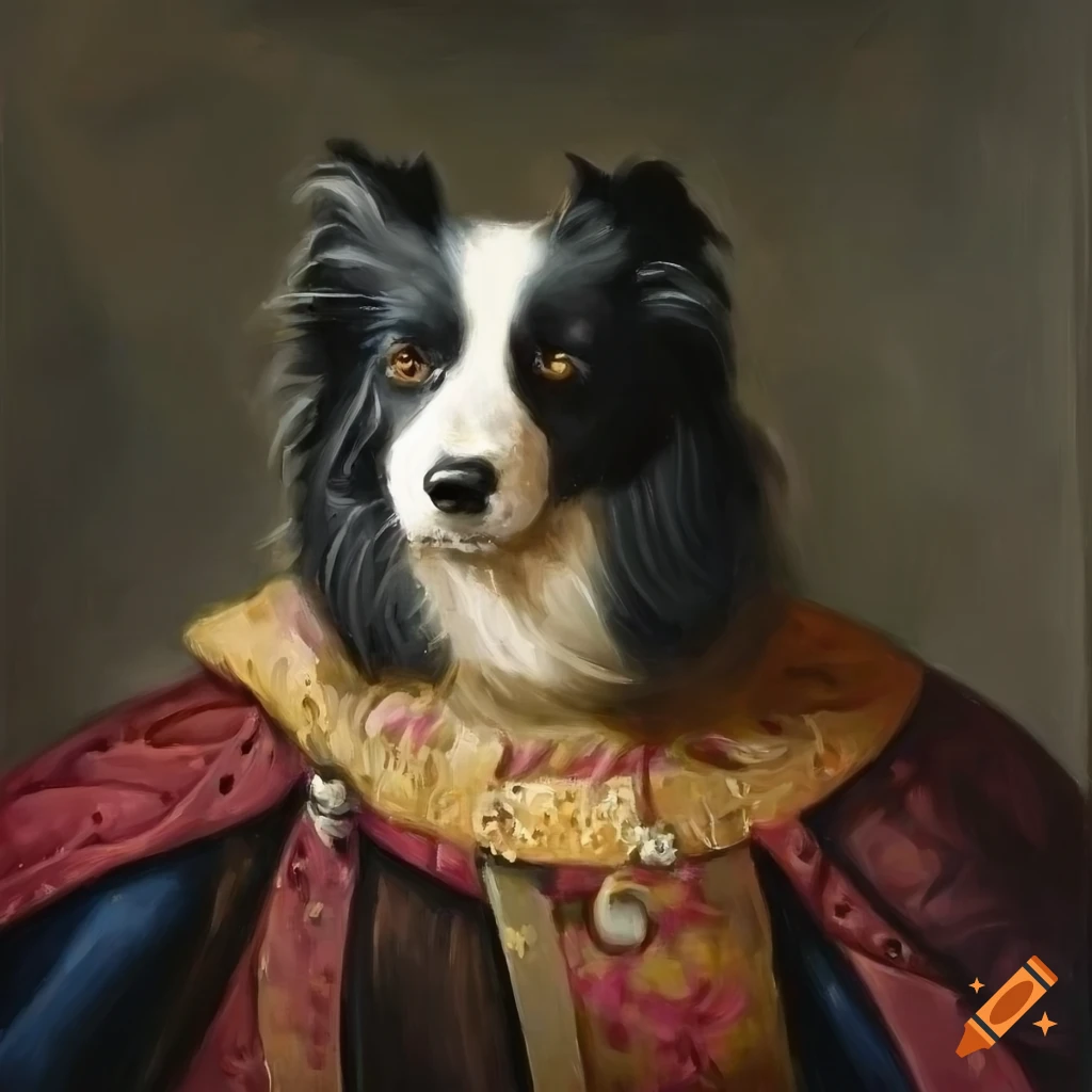 oil painting of a royal Border Collie