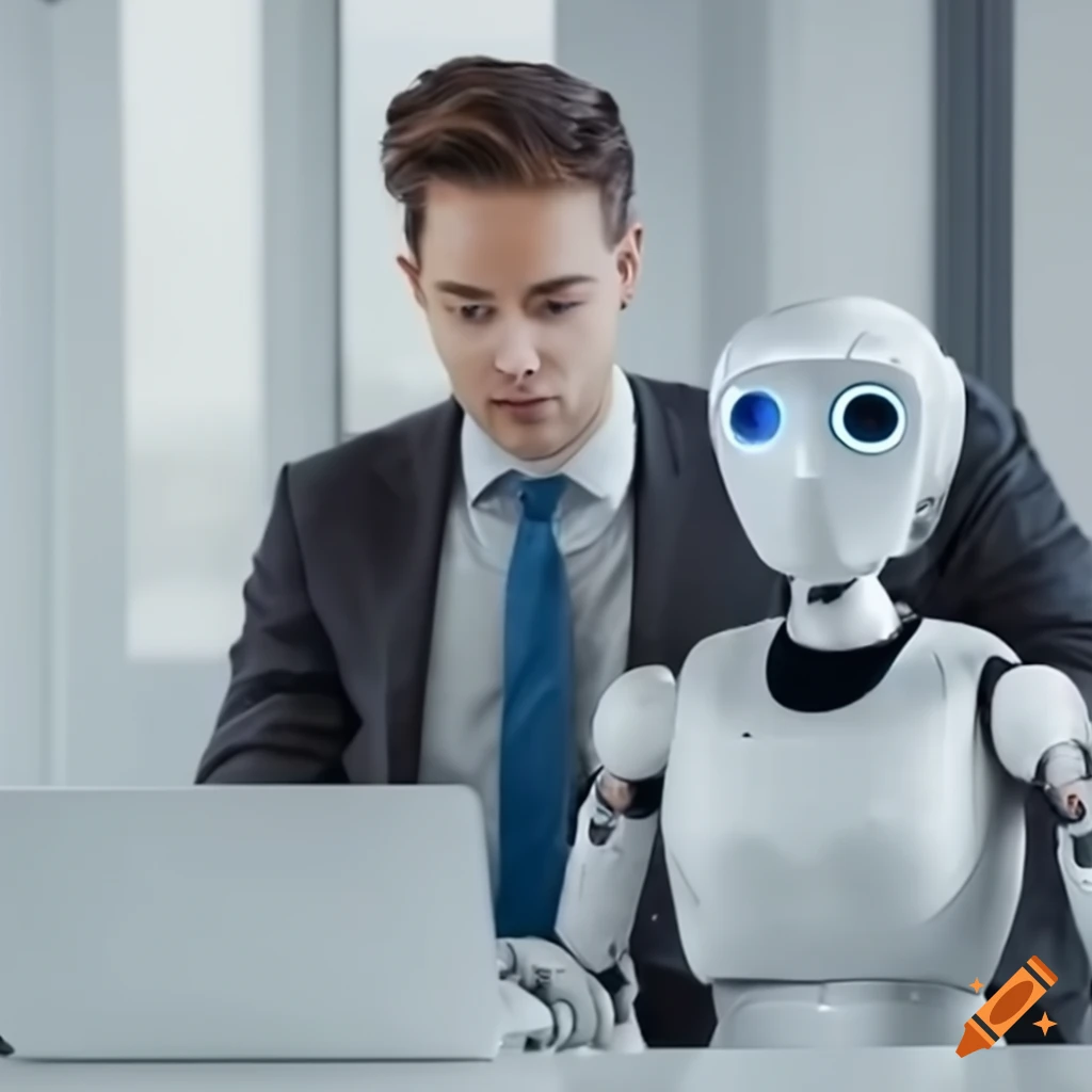 AI robot collaborating with humans in the office