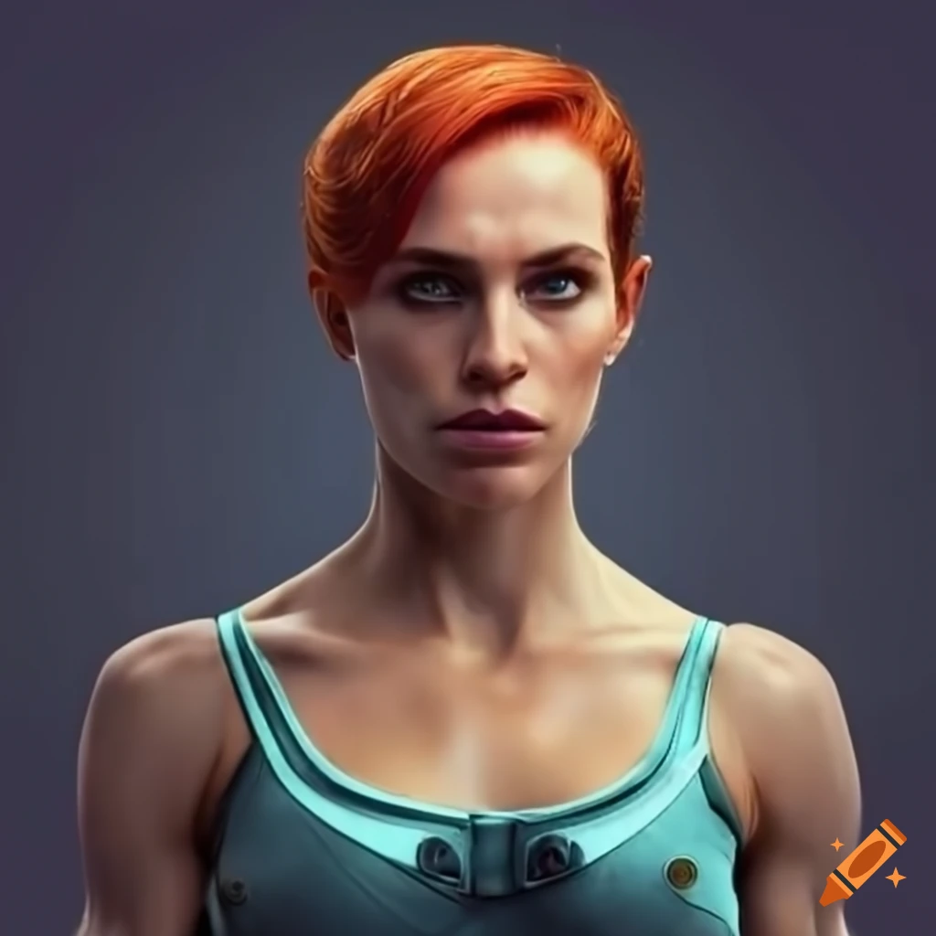 futuristic depiction of a strong woman on a space station