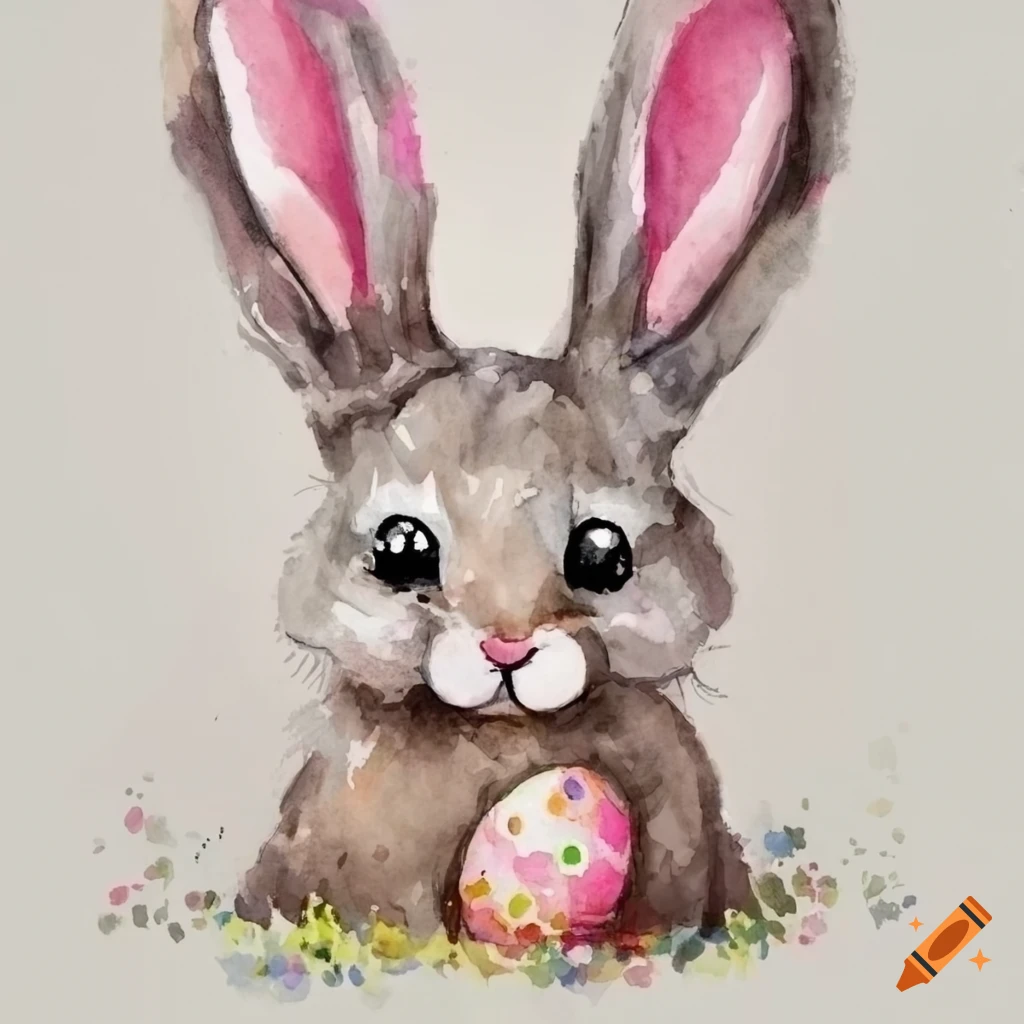 Cute watercolor of an easter bunny on Craiyon